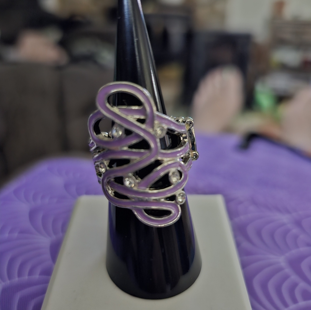 Silver Swirl Ring with Gem Accents